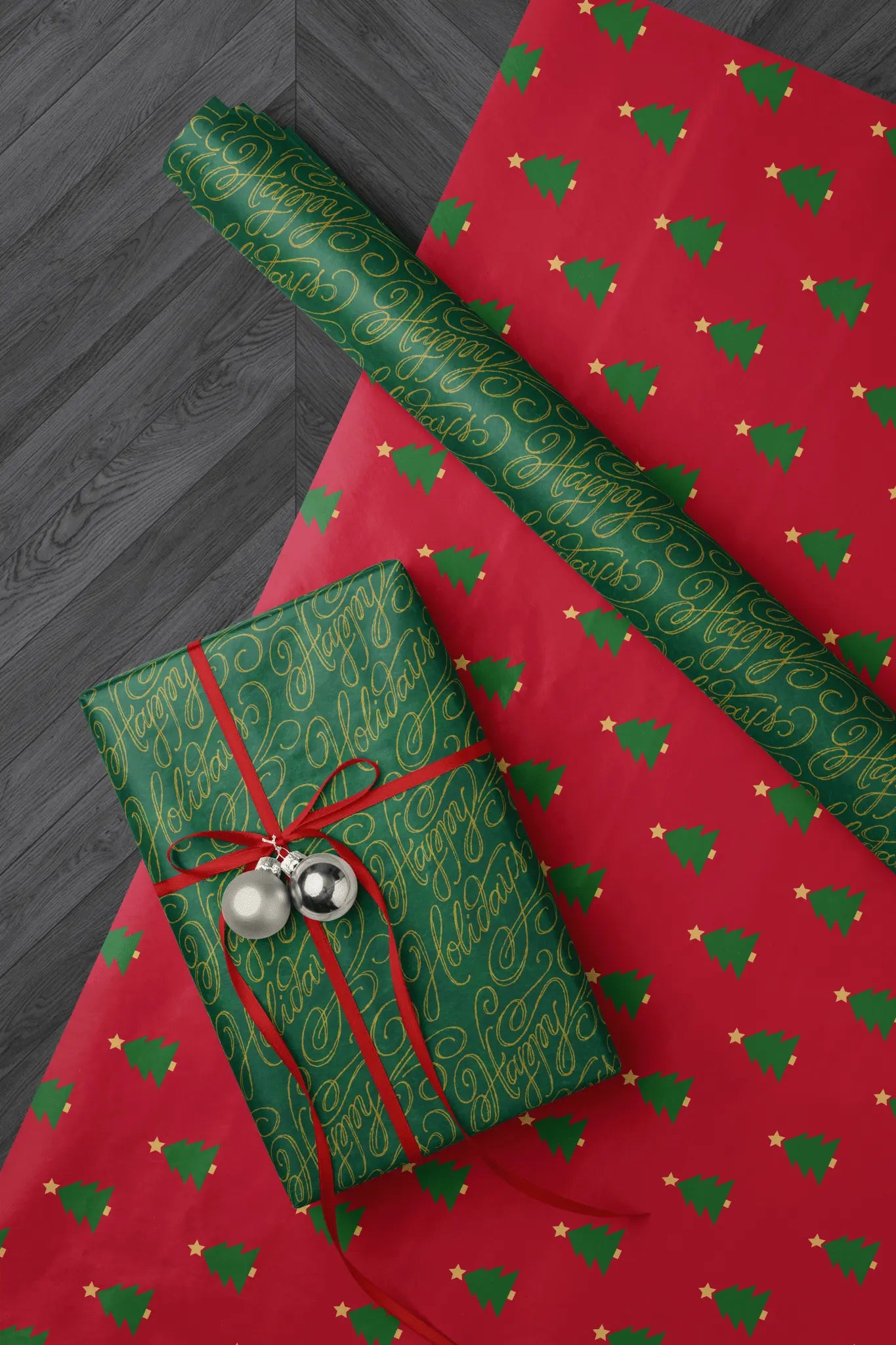 Green Gold Script Christmas Wrap - Seasons in Script - Haus of Wrap