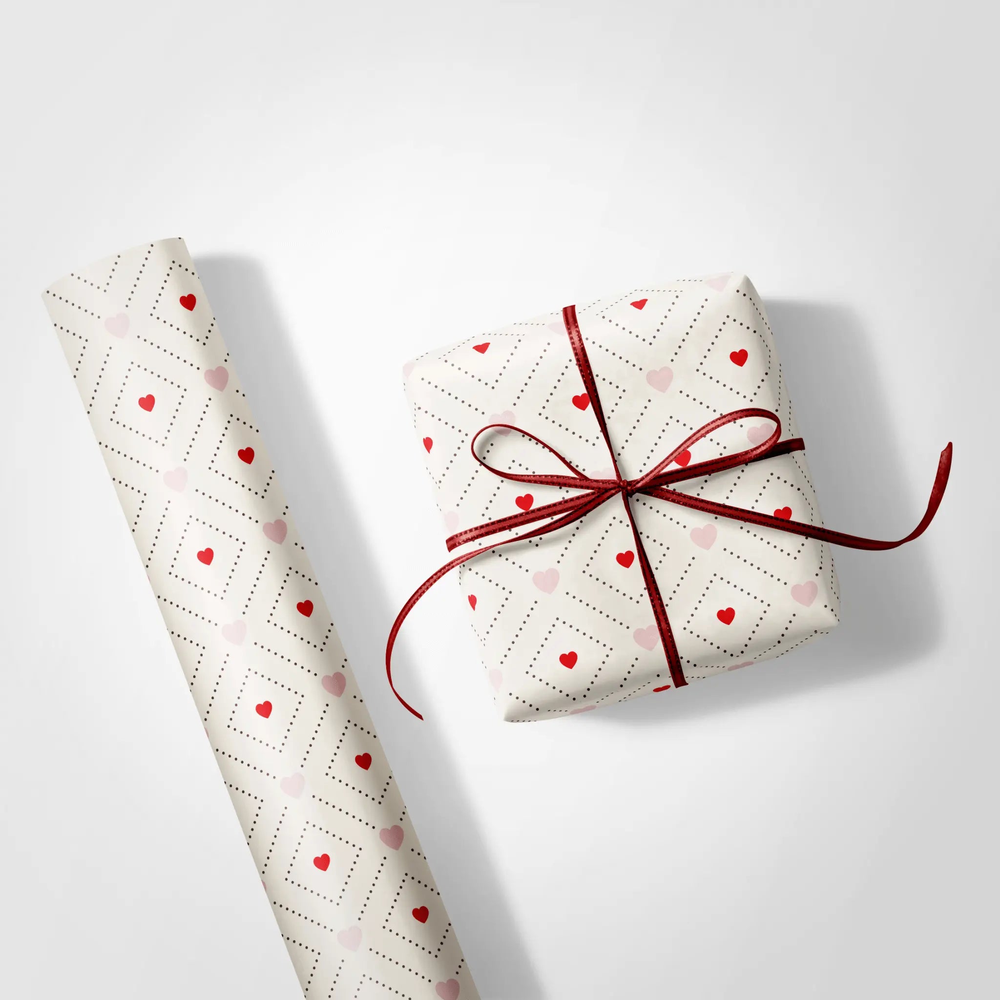 Haus of Wraps Tender Geometry heart-patterned wrapping paper—chic gift wrap for birthdays, weddings, or holidays.