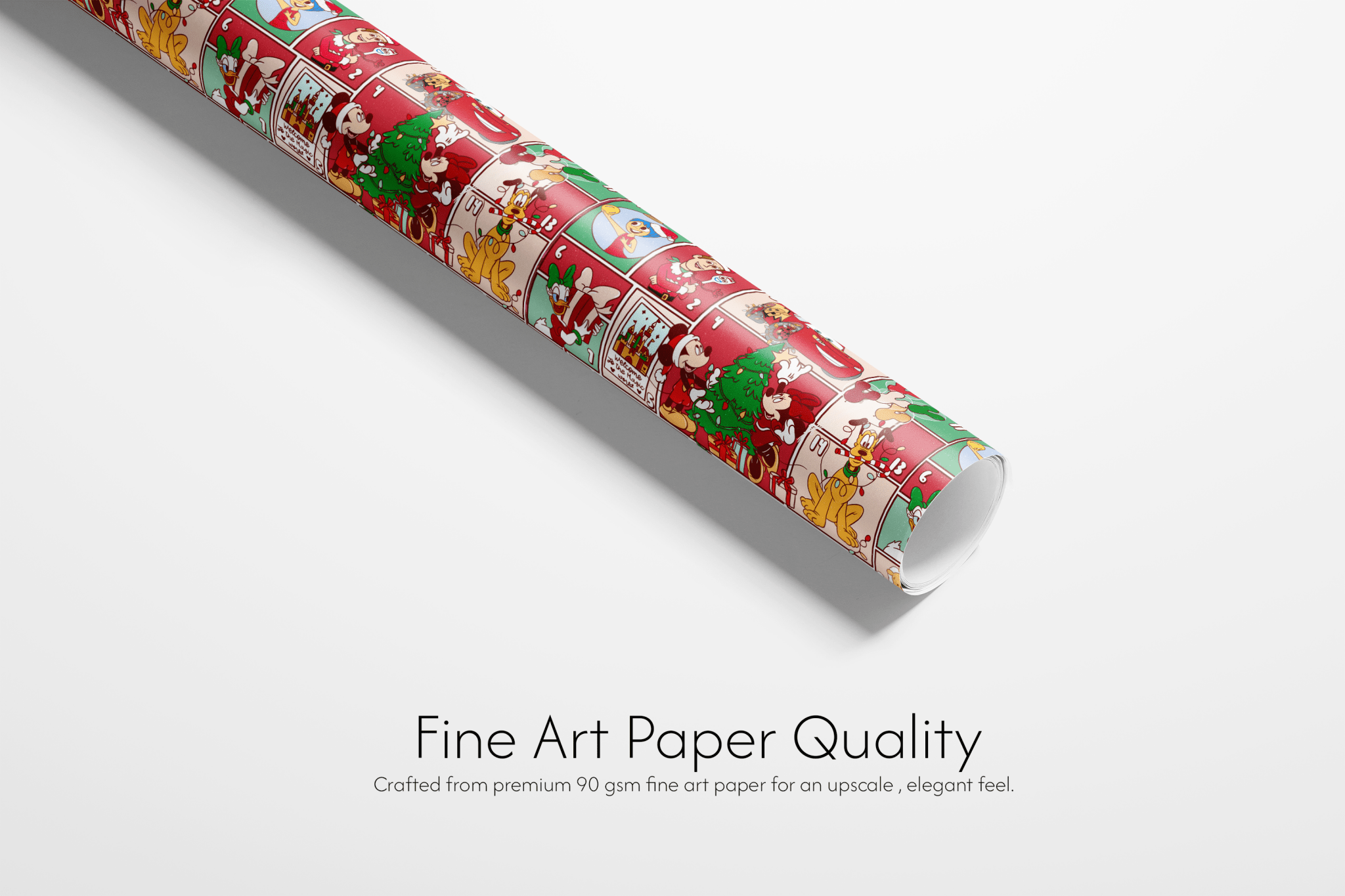 Roll of decorative paper with festive design on a white background