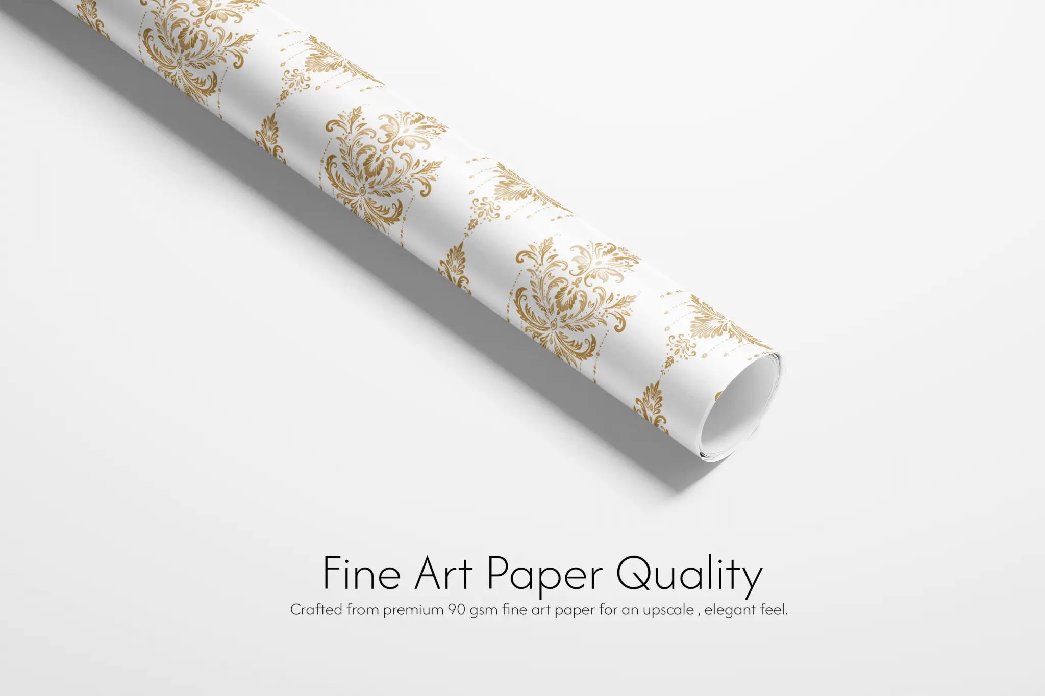 Elegant Wedding Gift Wrap Gilded Opulence luxury wrapping paper, white with metallic gold Baroque chandelier motif, fine art paper roll