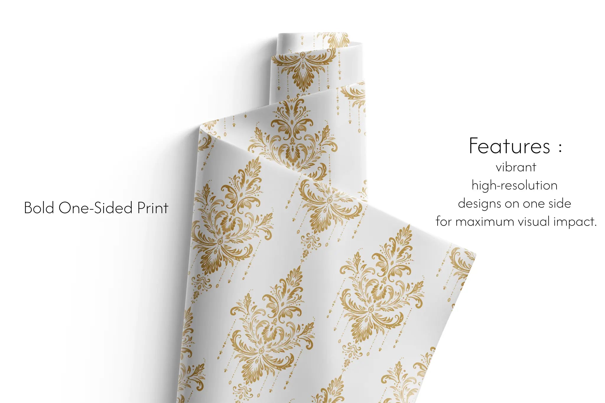 Alt Tag: Elegant Wedding Gift Wrap with metallic gold Baroque chandelier motif on white luxury wrapping paper, Gilded Opulence