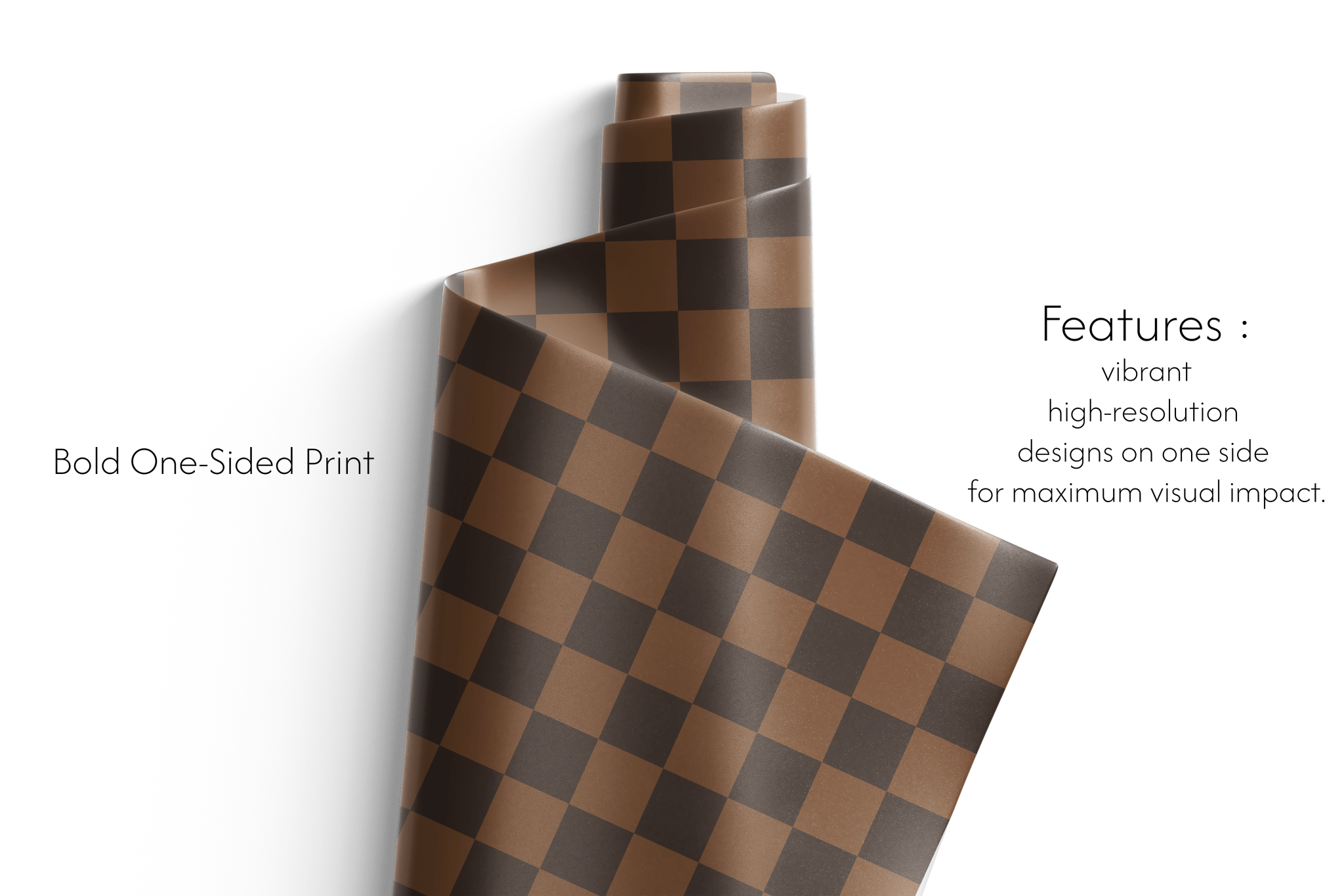 Brown checkerboard wrapping paper with a large, uniform pattern in alternating shades of dark espresso and medium caramel brown, inspired by luxury fashion.