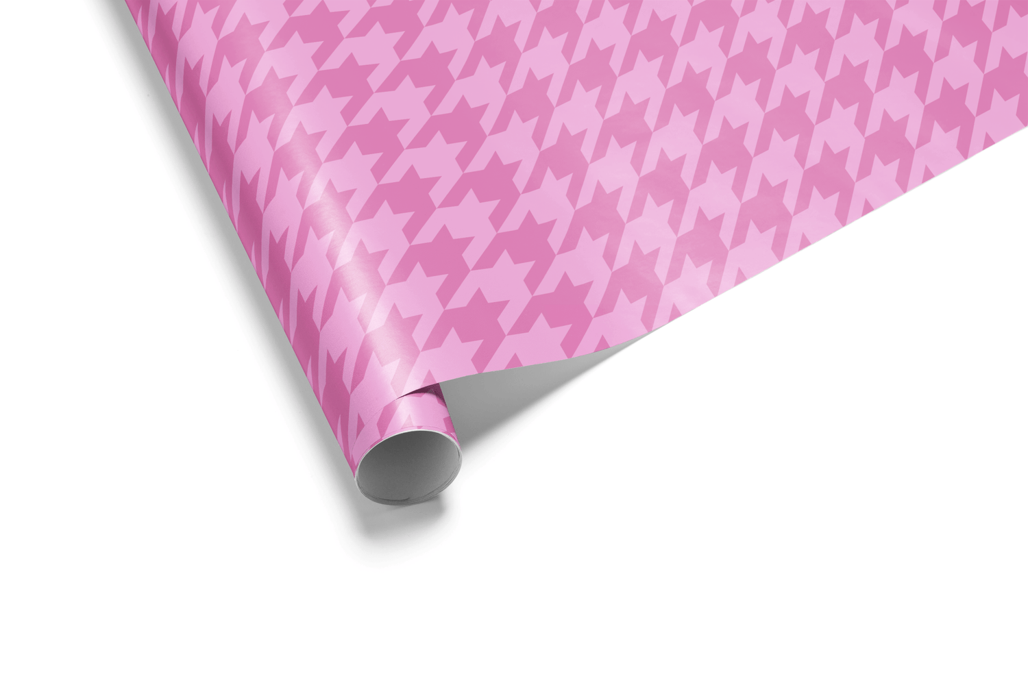 Monochromatic pink wrapping paper with a dense, repeating diagonal houndstooth or geometric pattern in two shades of pink, ideal for designer wrapping paper and fashion gifts.