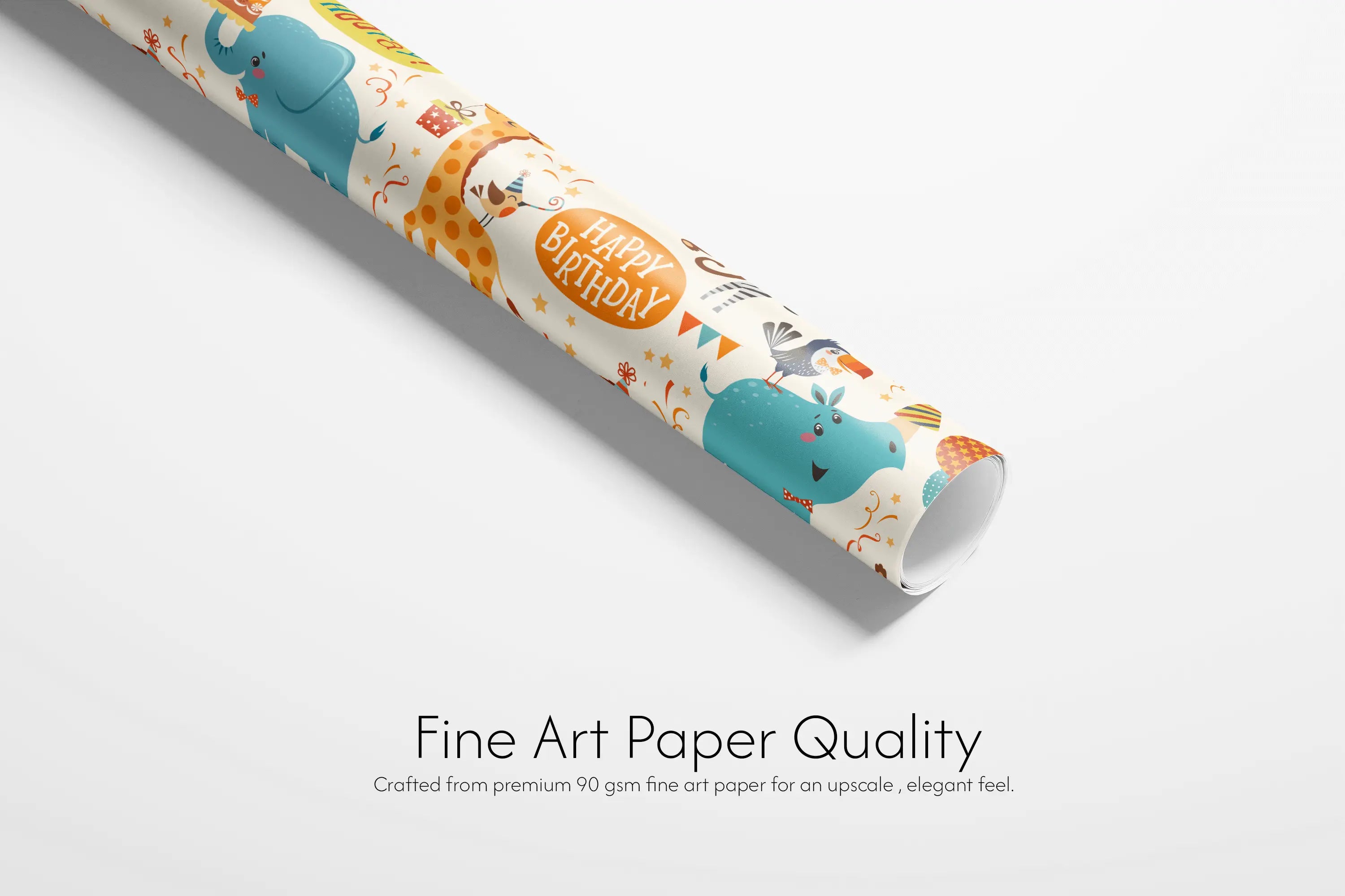 Haus of Wrap Party Animals gift wrap: playful animal design, chic for birthday, wedding, or holiday wrapping on white background.