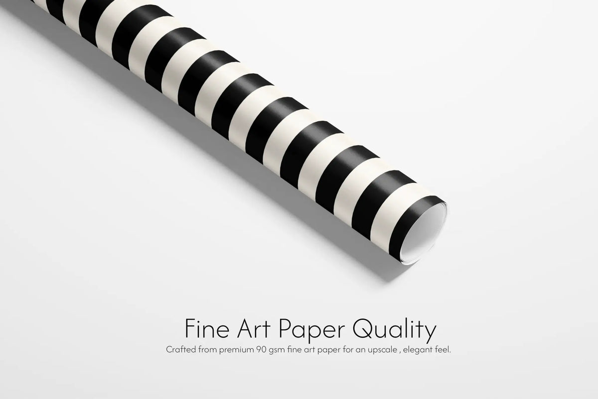 Haus of Wraps Black Awning gift wrap, luxe fine art paper for birthdays, weddings, or holidays, styled on a white backdrop.