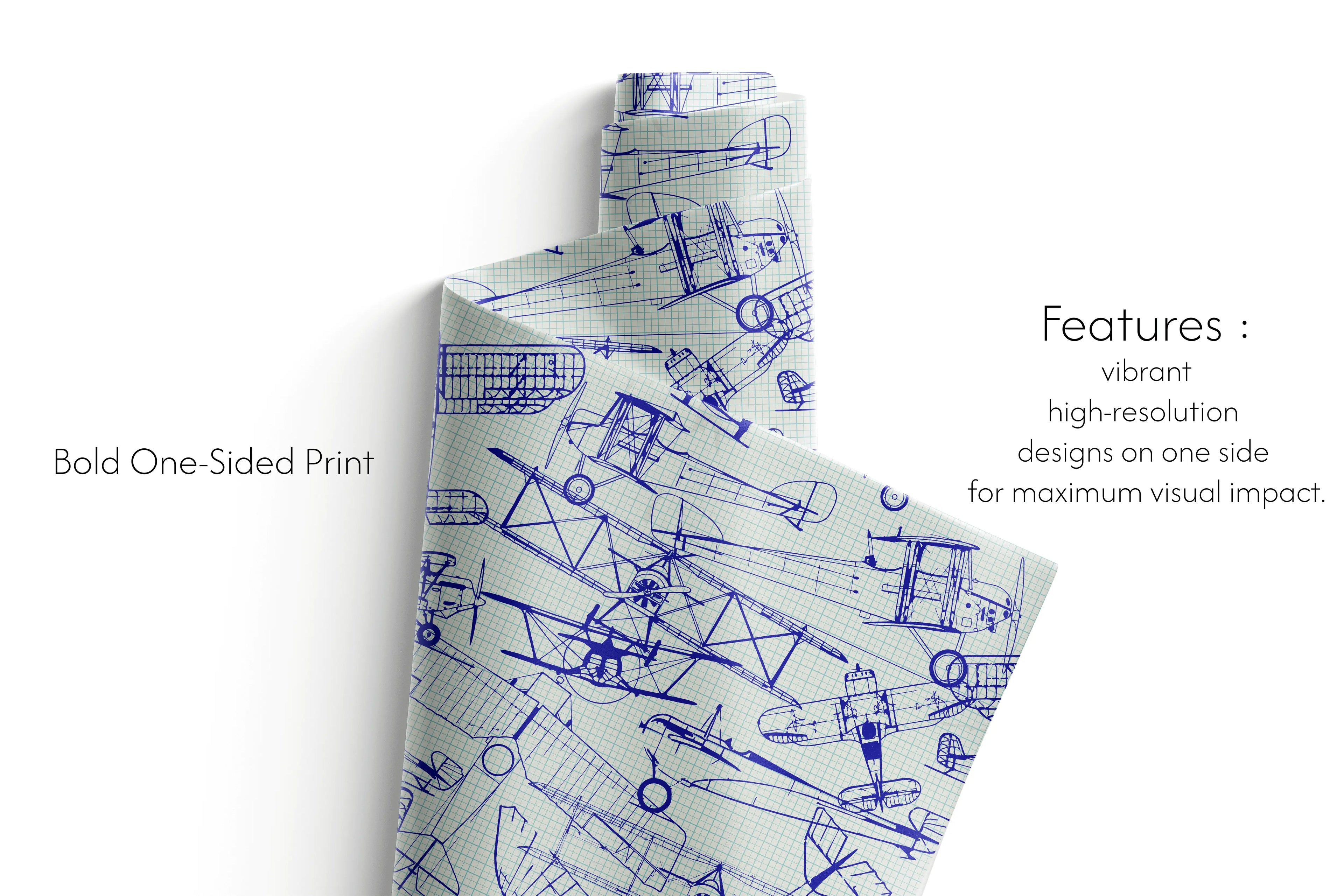 Haus of Wrap: blue vintage airplane gift wrap with grid, perfect for birthdays or holidays. Artistic, unique boutique wrapping paper.