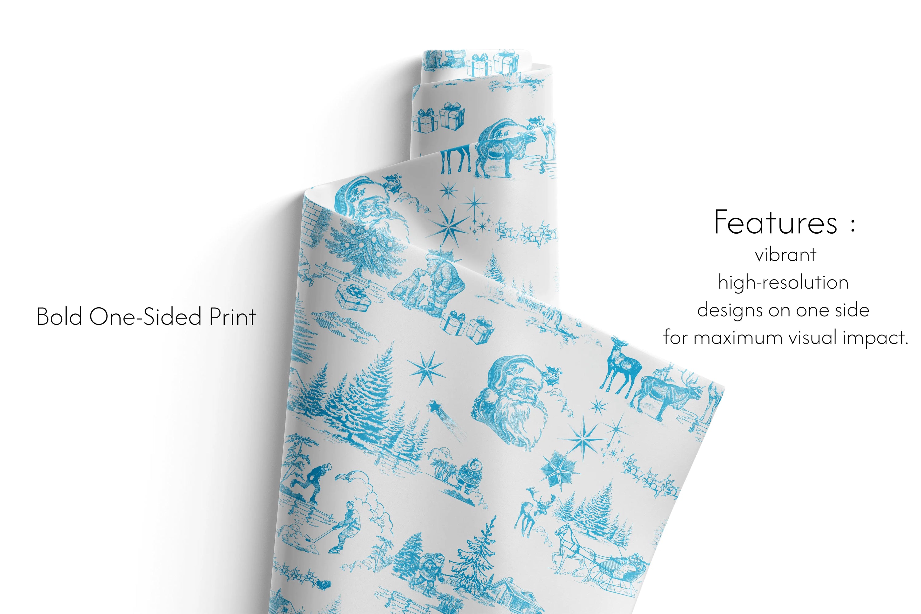 Haus of Wrap cerulean blue gift wrap with bold, festive print—perfect for birthdays, weddings, and holiday wrapping.