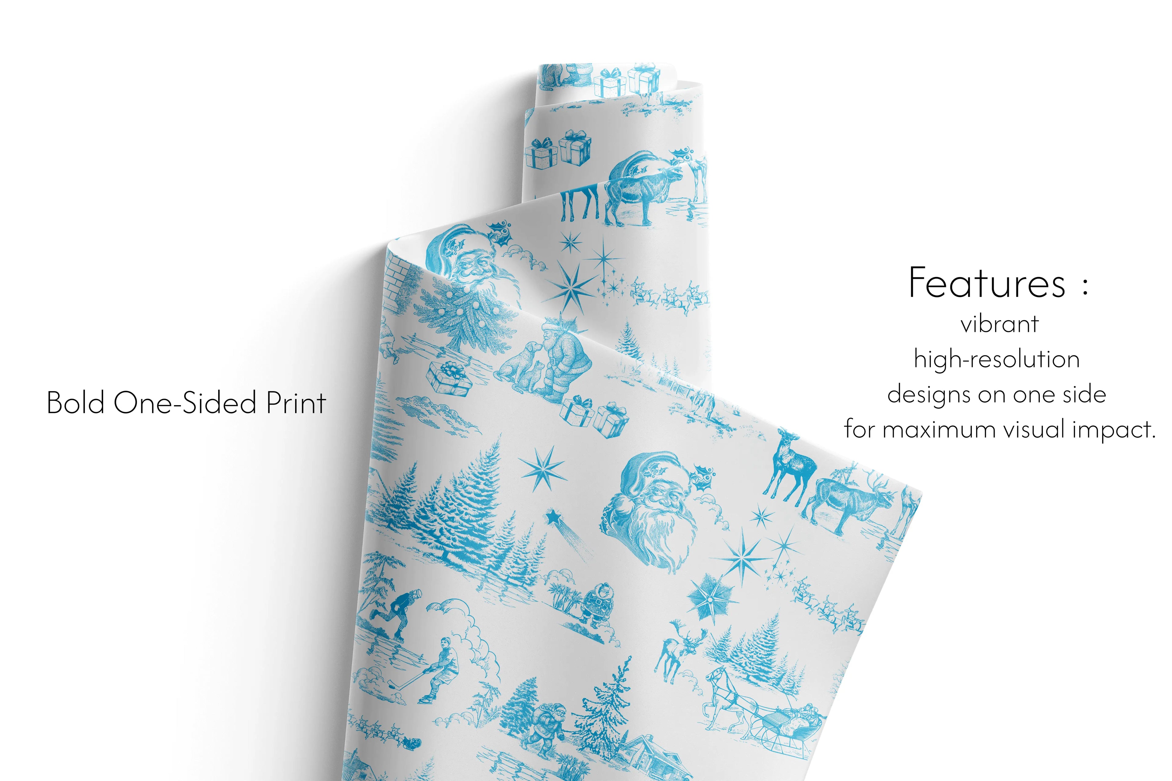 Haus of Wrap cerulean blue gift wrap with bold, festive print—perfect for birthdays, weddings, and holiday wrapping.