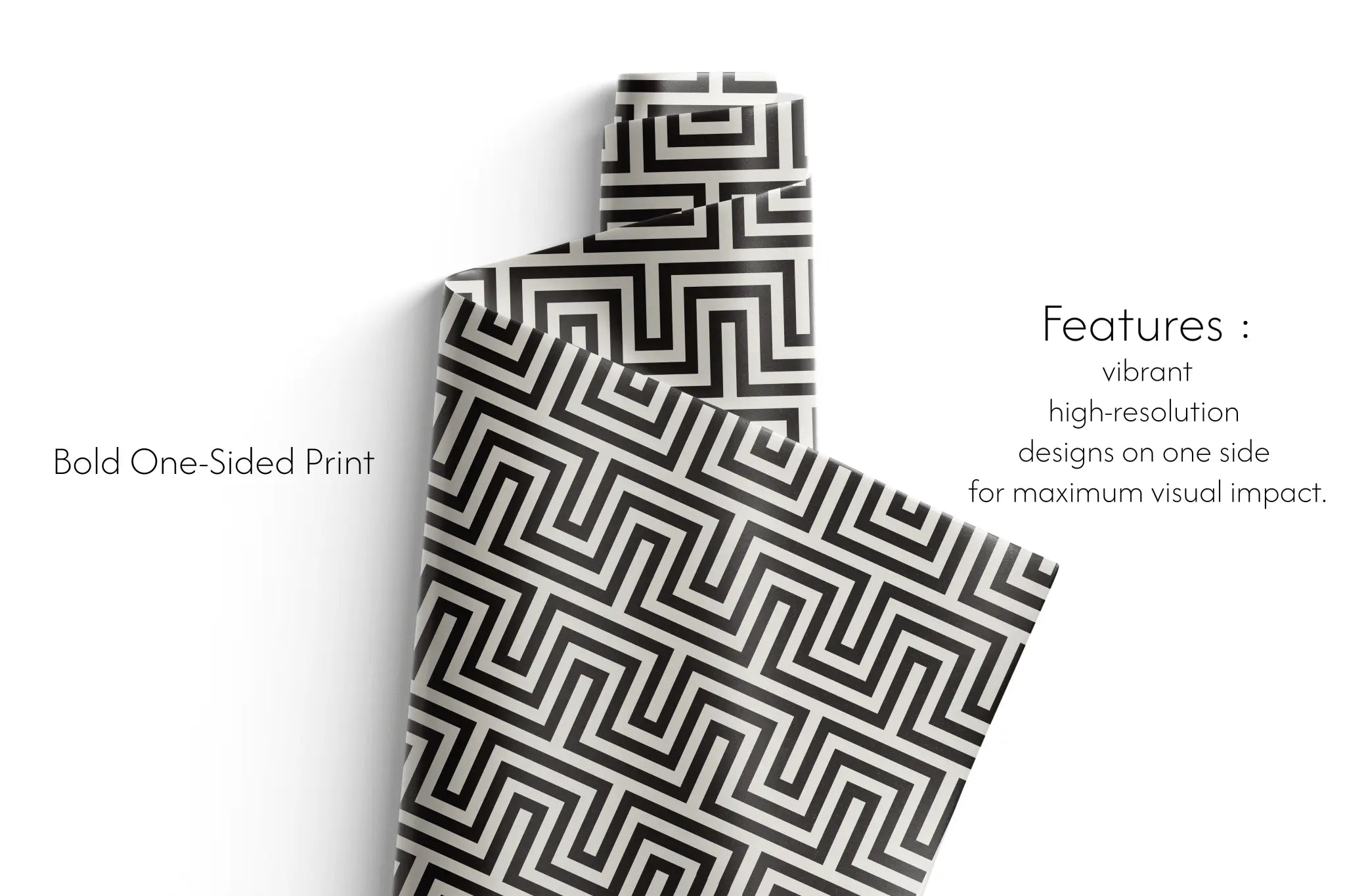 Haus of Wrap Labyrinth wrapping paper features a striking black white Greek key, perfect for stylish birthday, wedding, or holiday gifts.