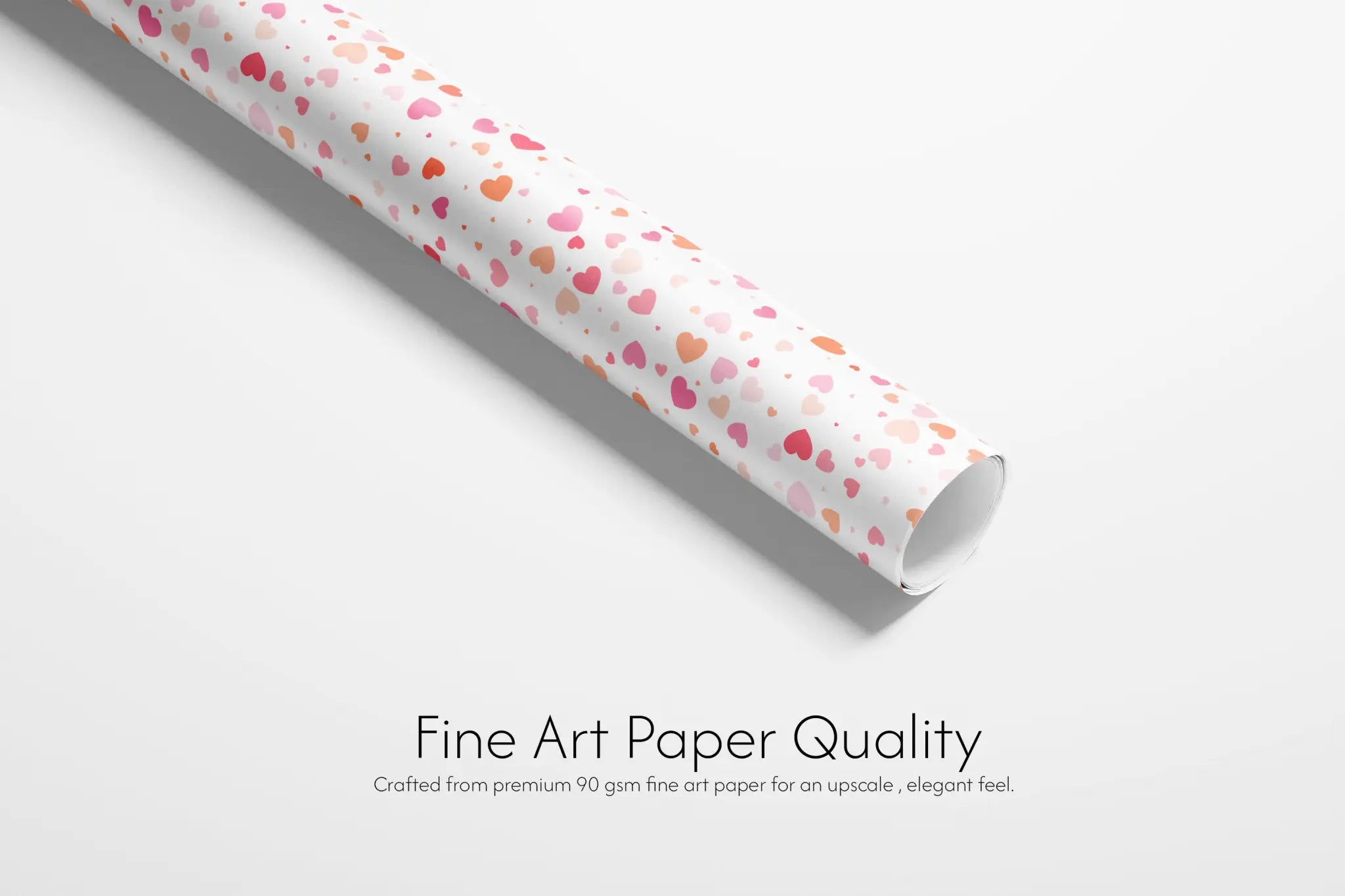 Haus of Wrap gift wrap: pink and red hearts on white, fine art paper—ideal for birthday, wedding, or holiday wrapping.