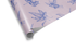Solid mauve pink wrapping paper with a dense, repeating pattern of small, intricately drawn blue/purple fairies or pixie figures, ideal for fairy wrapping paper.