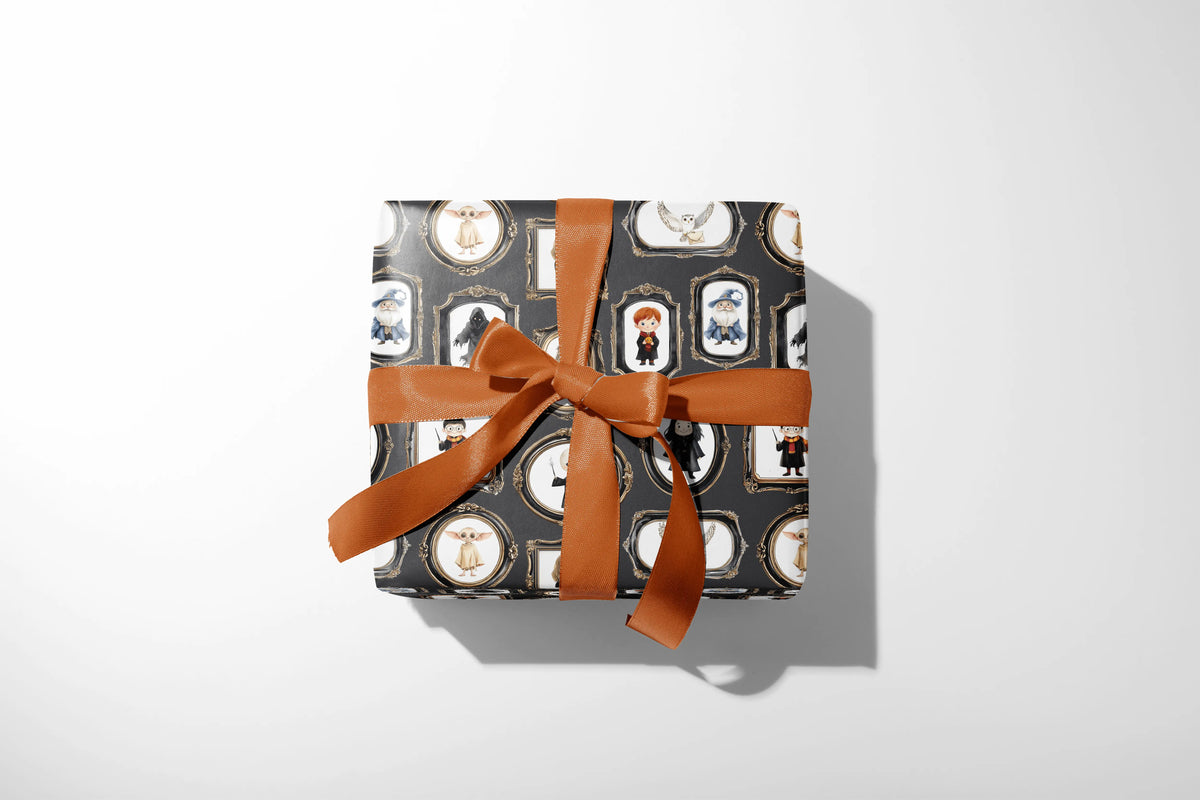 Haus of Wrap Chamber of Portraits gift wrap features artistic portraits, perfect for birthday, wedding, or holiday gifting.