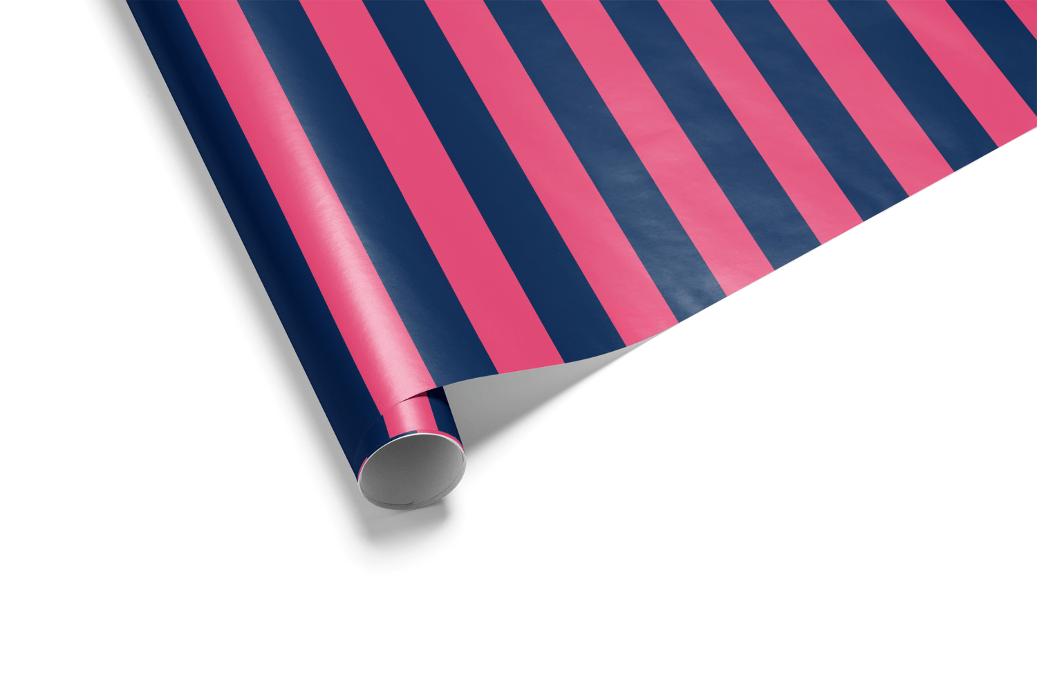 Vertical striped wrapping paper featuring uniform, alternating stripes of deep navy blue and vibrant hot pink, ideal for fun wrapping paper and modern gifts.