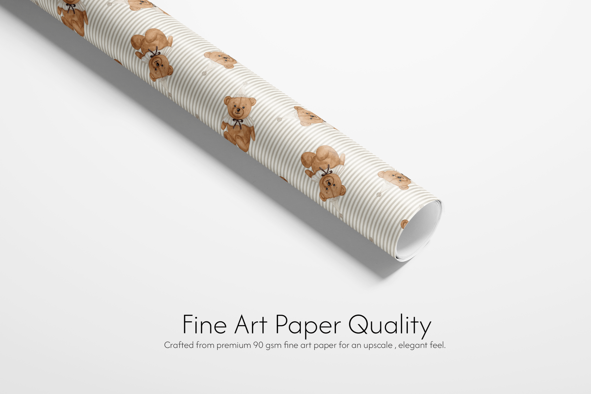 Cream wrapping paper with teddy bear illustrations, ideal for baby showers, newborns, and first birthdays.