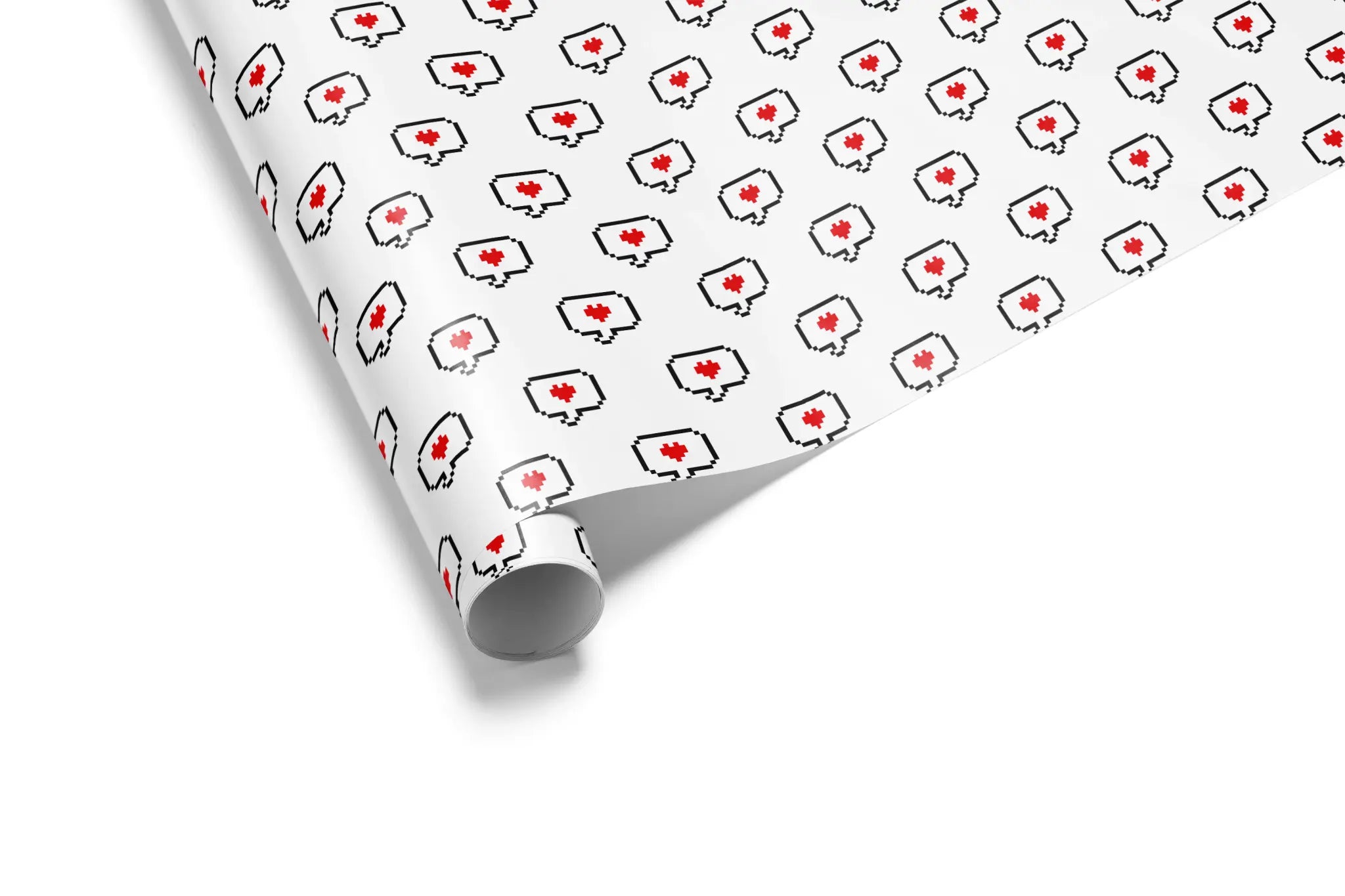 Haus of Wrap pixel heart gift wrap with outlined U.S. states, perfect for weddings, birthdays, and holidays. Red heart detail.