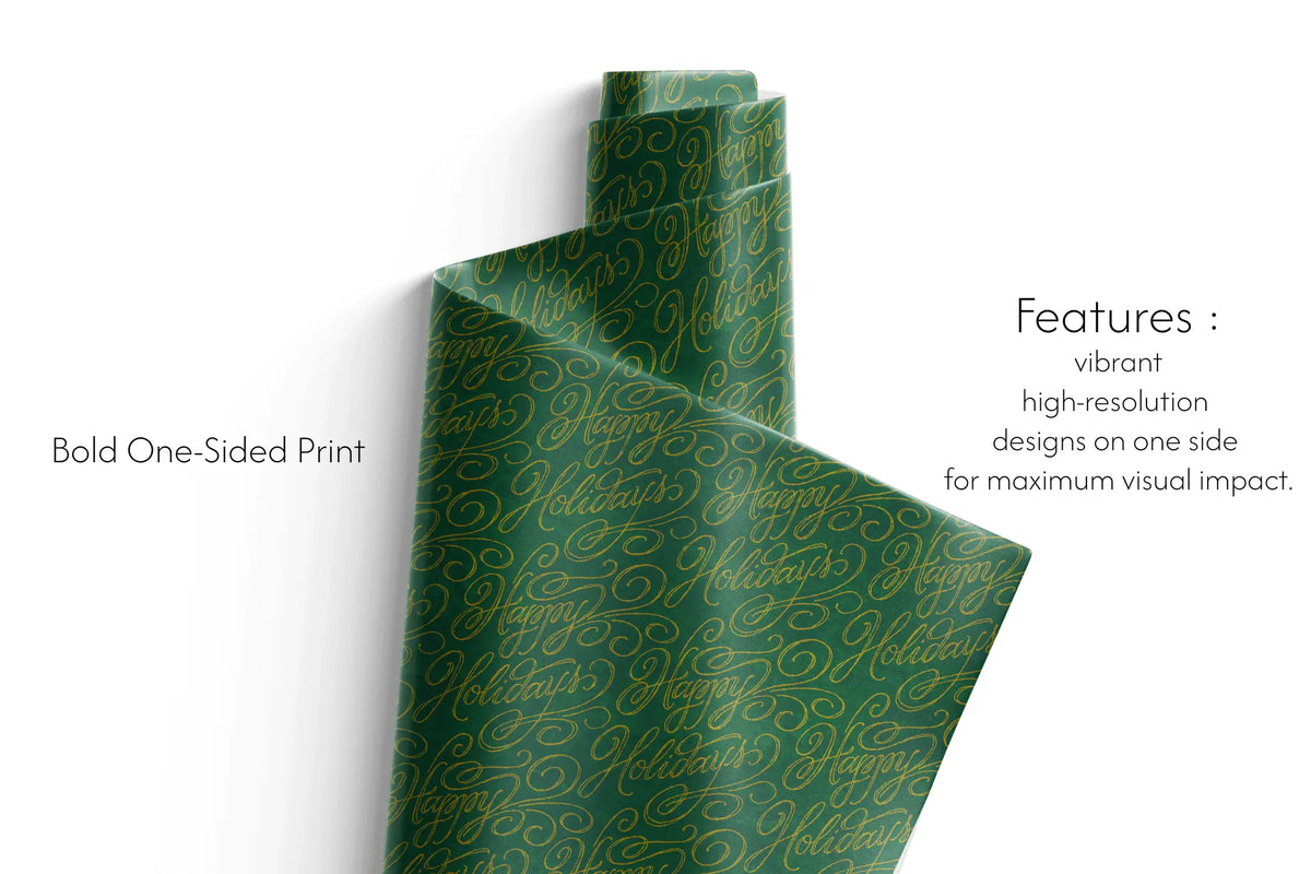Green Gold Script Christmas Wrap - Seasons in Script - Haus of Wrap