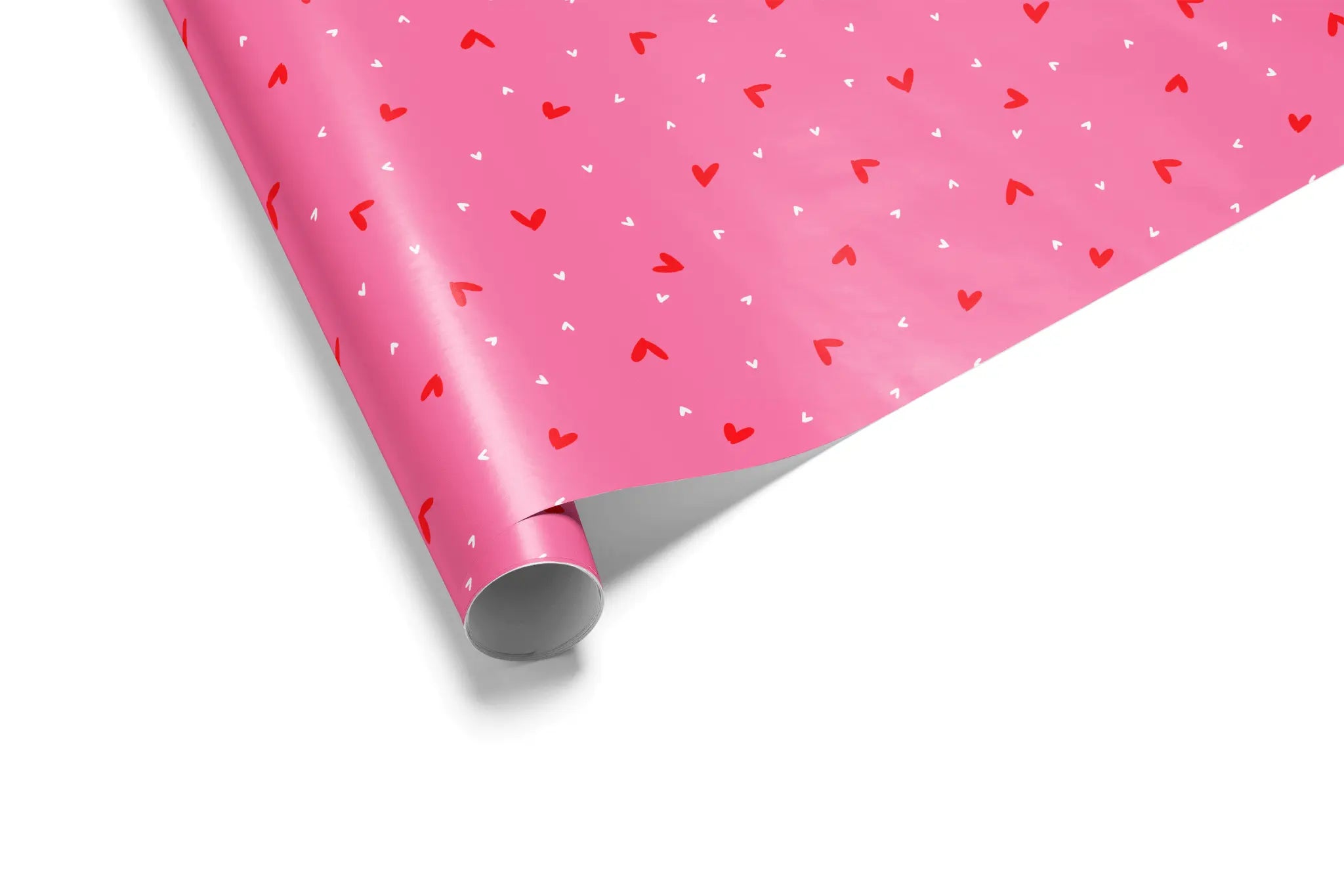 Alt Tag: Cute Valentine Heart Wrapping Paper Sweetheart Confetti pink roll with red and white heart confetti pattern