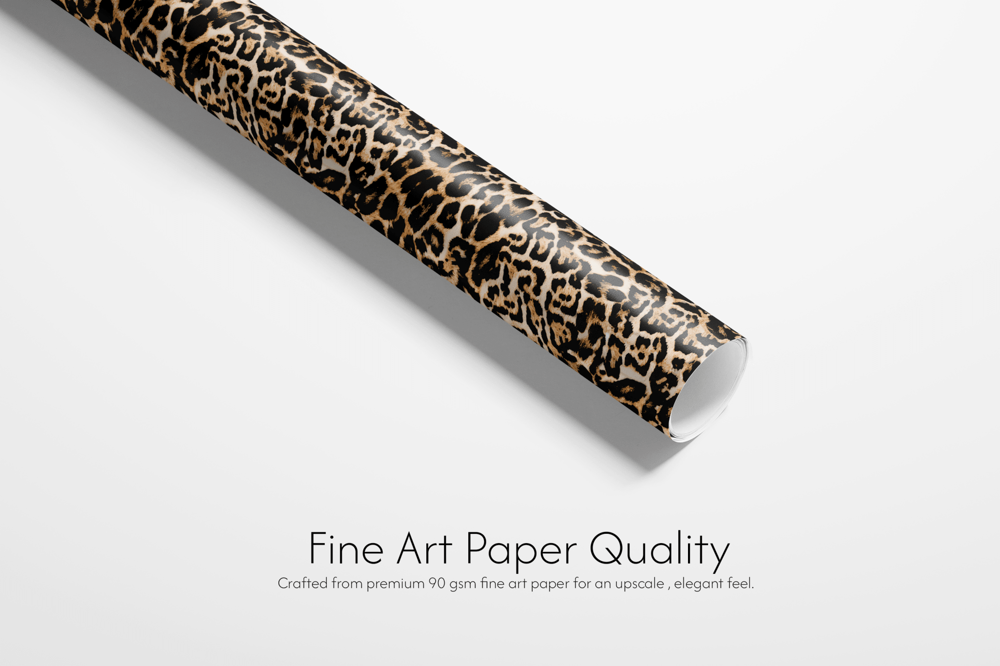 Roll of paper with leopard print pattern on a white background