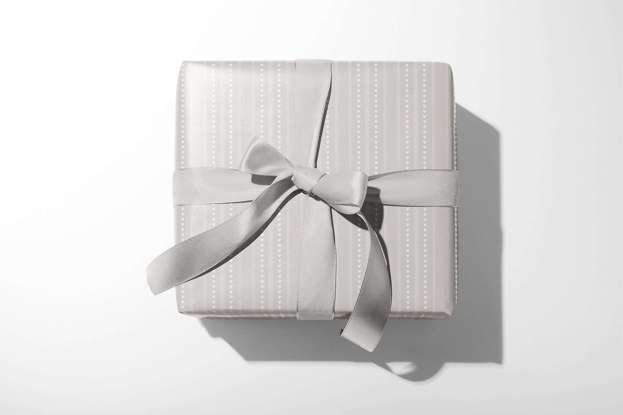 Wedding Wrapping Paper Silver Vow pale gray vertical heart stripes gift wrap with silver ribbon bow