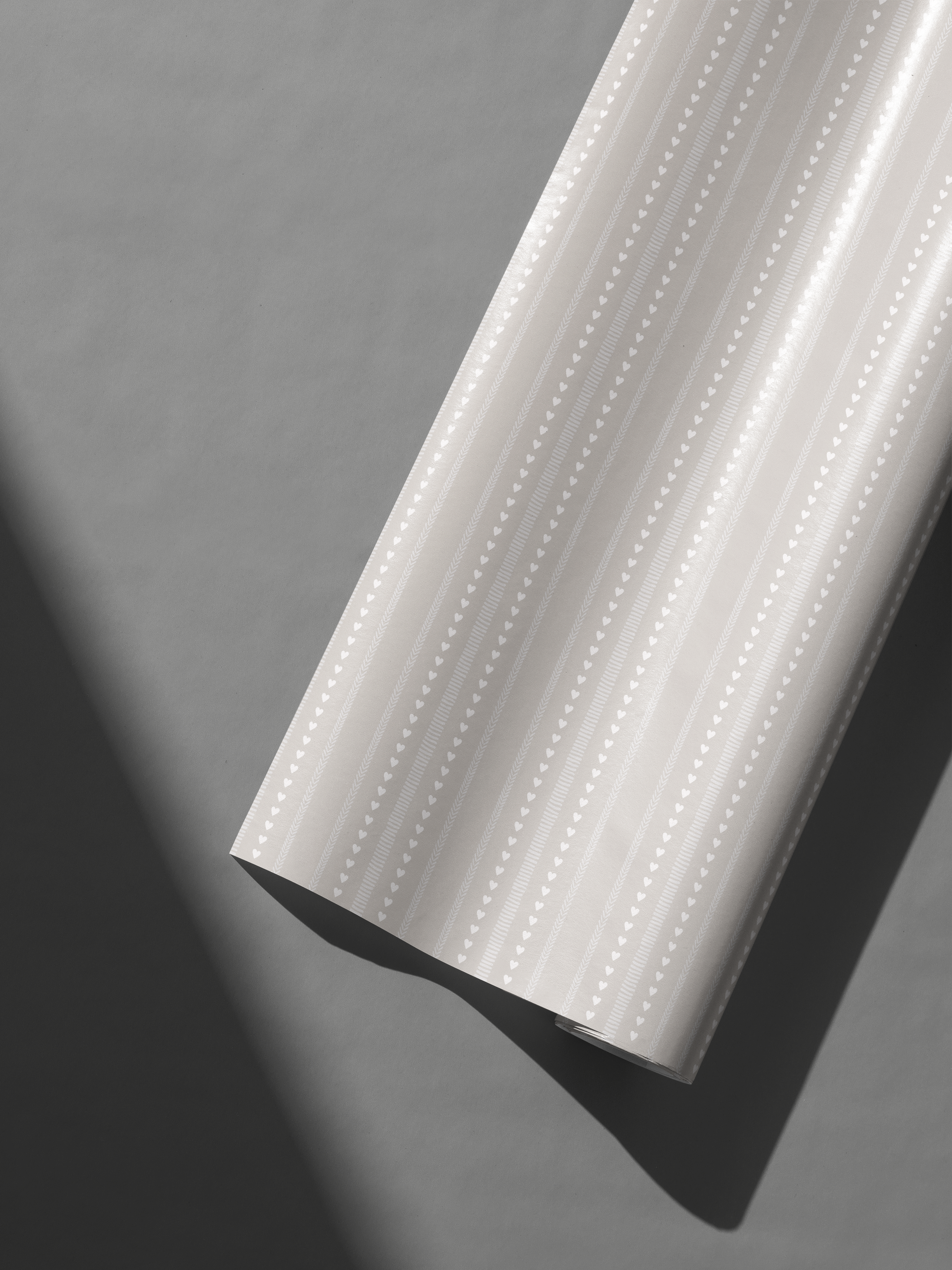 Wedding Wrapping Paper Silver Vow in pale gray with vertical heart stripes, modern minimalist romantic gift wrap