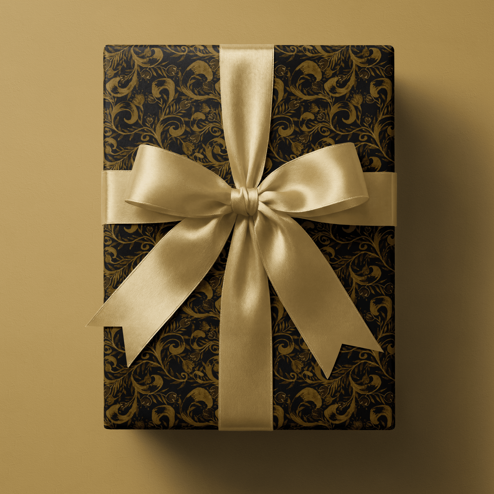 Black and Gold Flower Wrapping Paper - Antiquity - Haus of Wrap