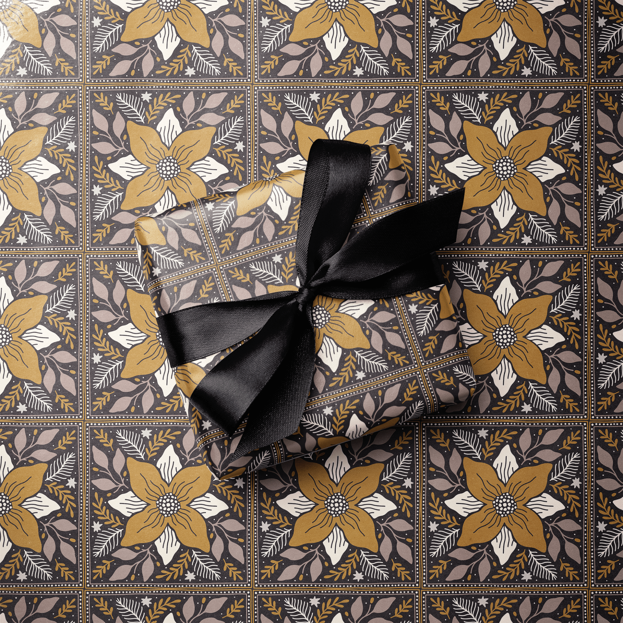Black and Gold Christmas Wrapping Paper - Ochre & Ash - Haus of Wrap