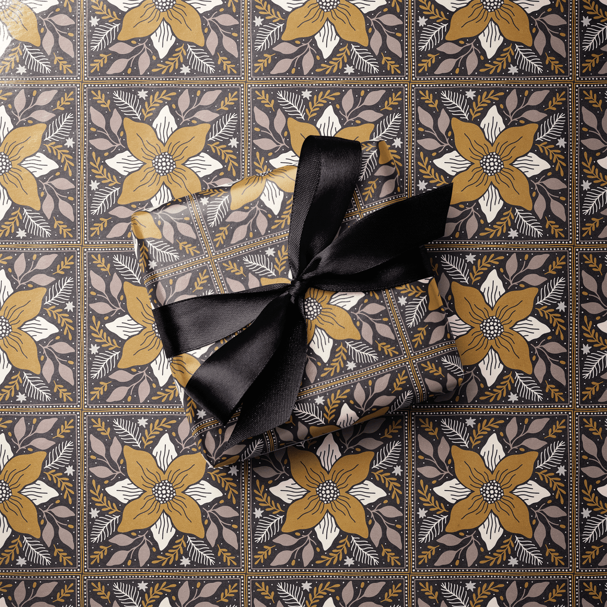 Black and Gold Christmas Wrapping Paper - Ochre & Ash - Haus of Wrap