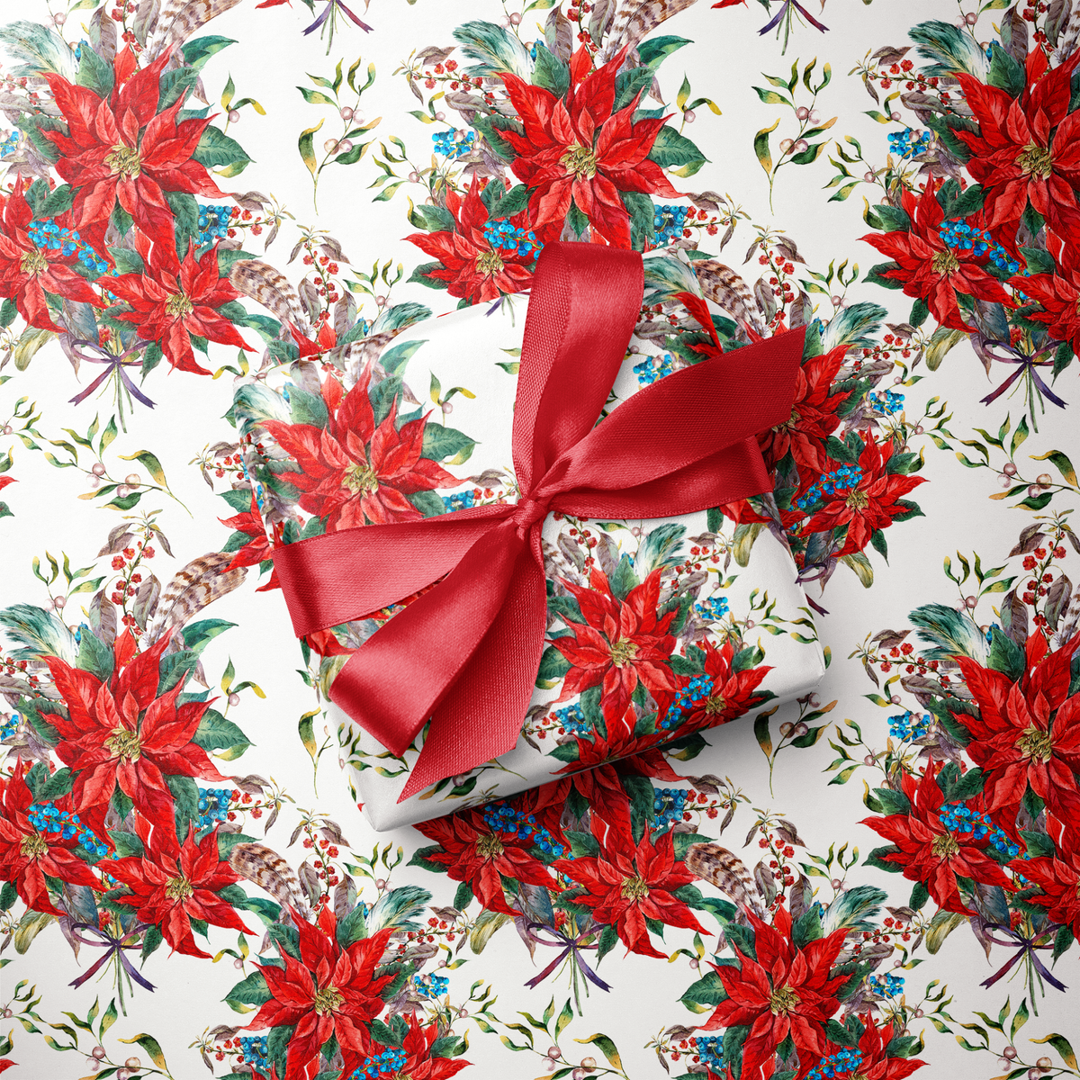 Poinsettia Wrapping Paper - Crimson & Quill - Haus of Wrap
