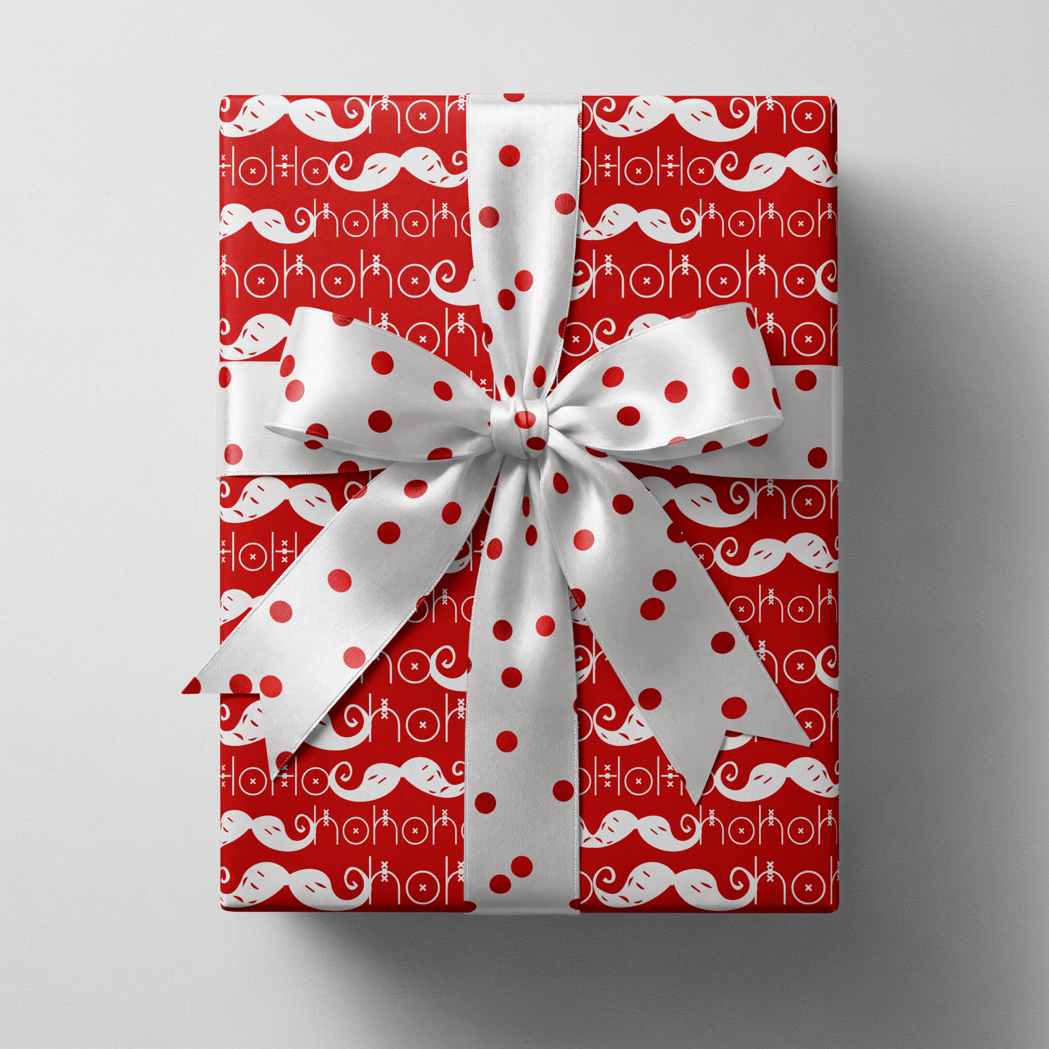 Funny Christmas wrapping paper where white HO HO HO lettering forms Santa&