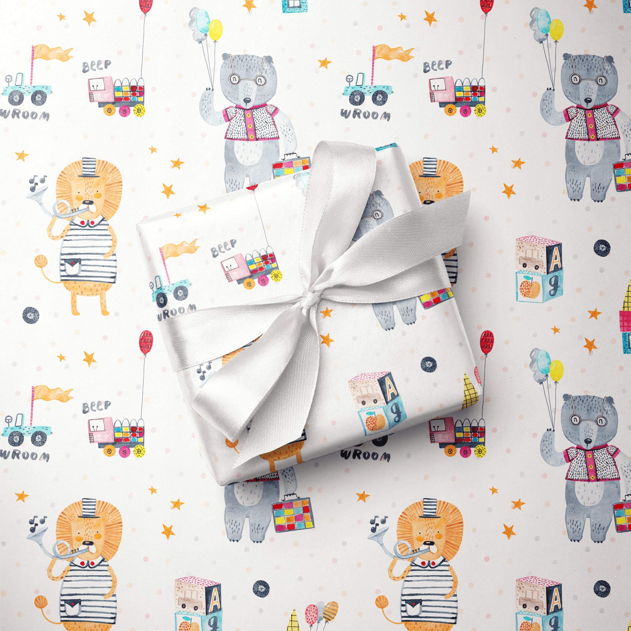 Baby Shower Wrapping Paper Rolls - Toy Box Social - Haus of Wrap