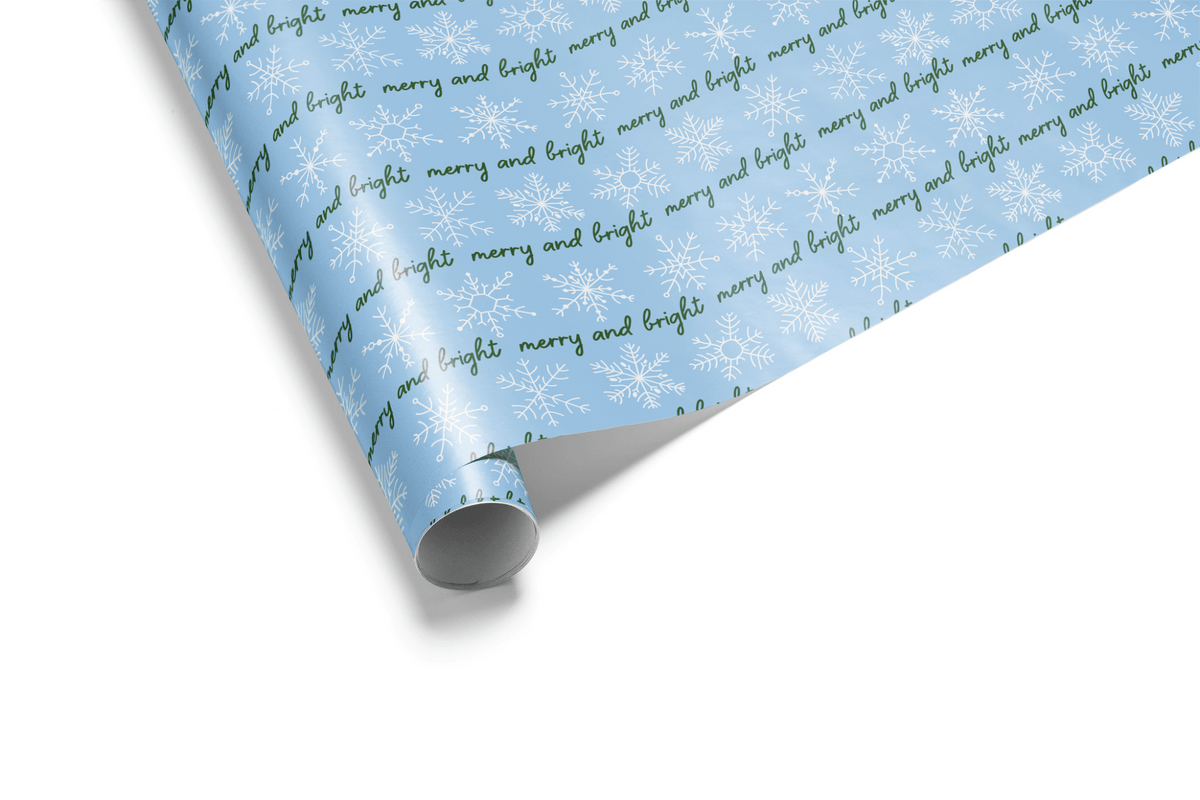 Light Blue Christmas Wrapping Paper - Merry & Bright - Haus of Wrap