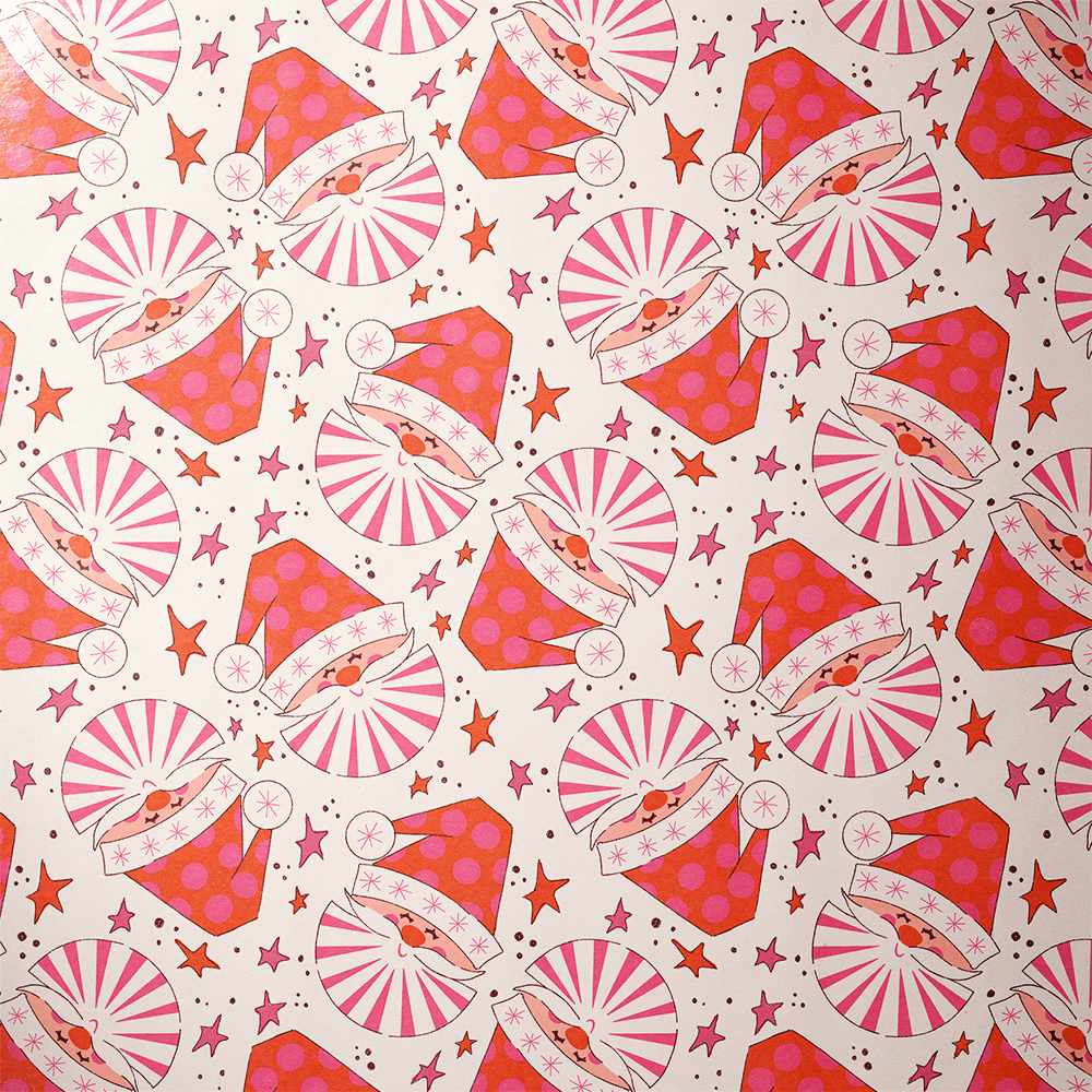Red and Pink Christmas Wrapping Paper - Pinwheel Santa - Haus of Wrap