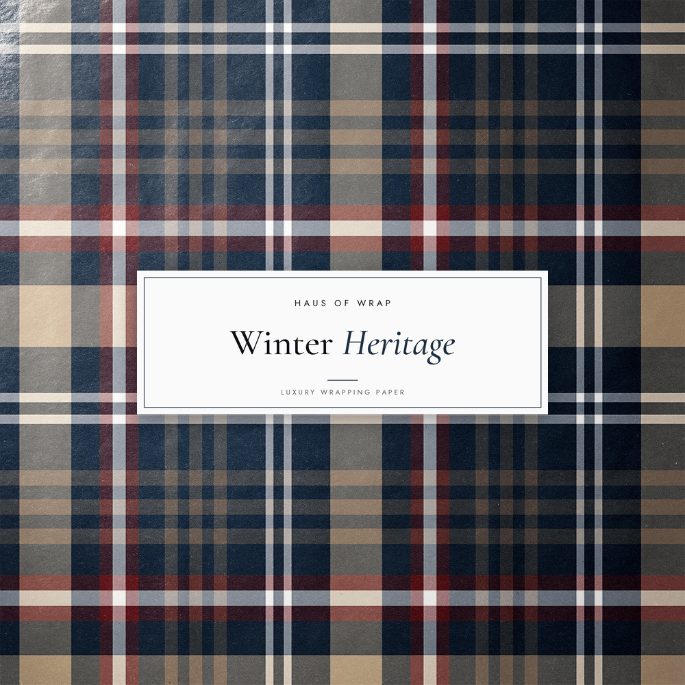 Flat lay of the Winter Heritage navy, sage, and red woven tartan pattern