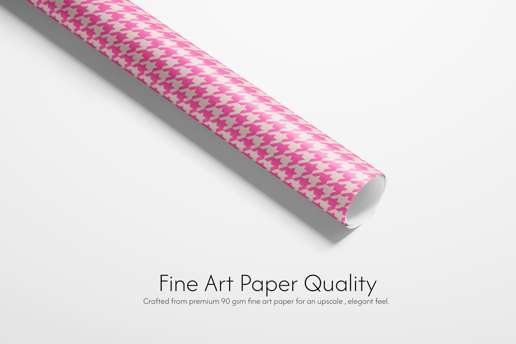 Alt Tag: Pink Houndstooth Barbie Wrapping Paper roll in hot and soft pink houndstooth pattern, fine art paper quality