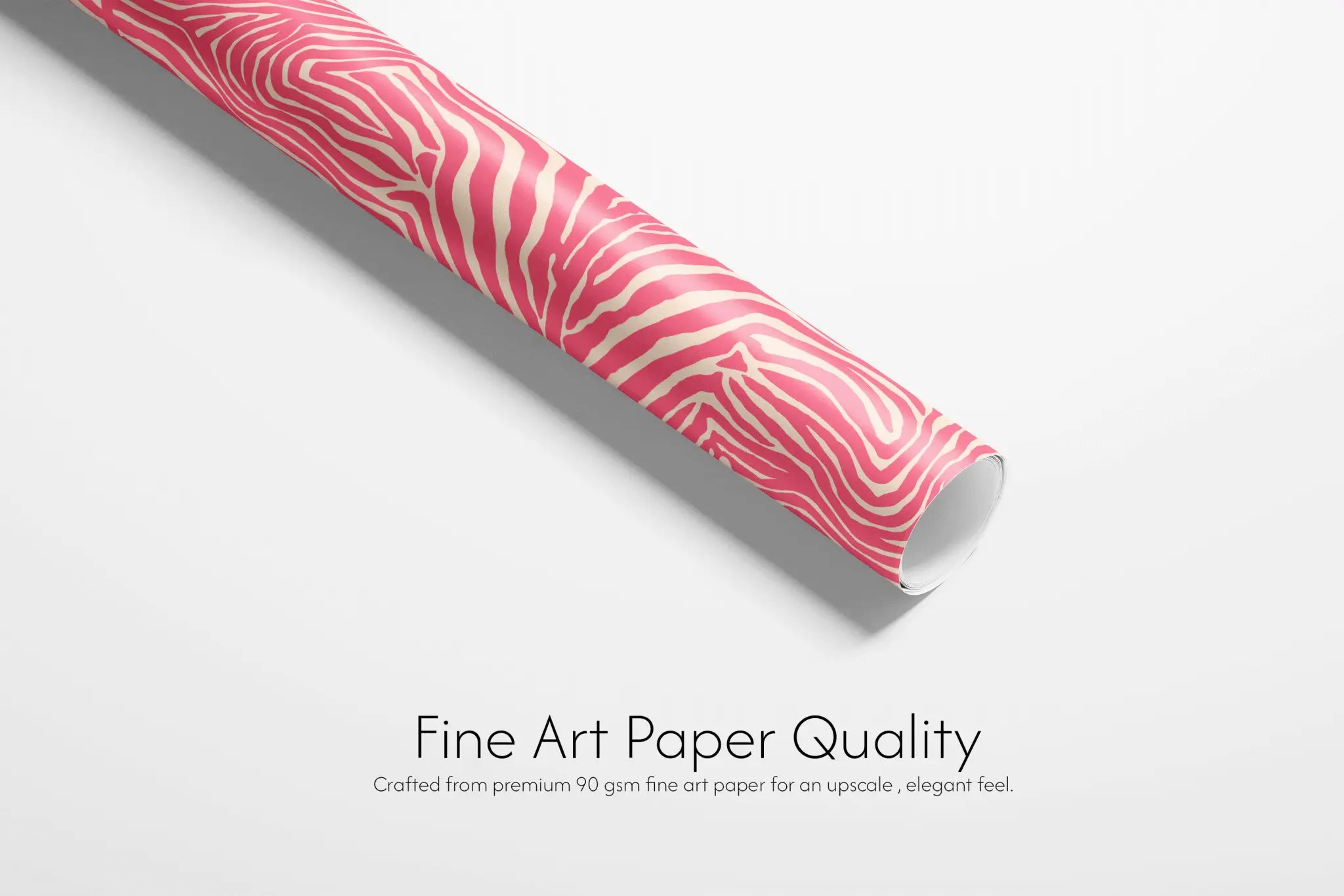 Pink Animal Print Birthday Wrapping Paper roll in vibrant pink zebra stripes on cream background, Petal Zebra Luxe fine art paper quality