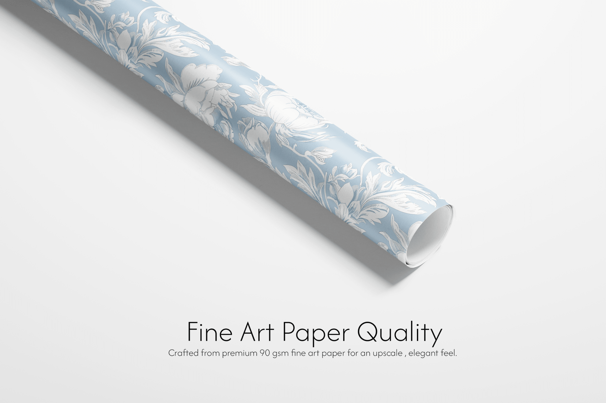 Baby Shower Gift Wrap Wisteria Silk baby blue wrapping paper roll with ivory peony botanical pattern, fine art paper quality