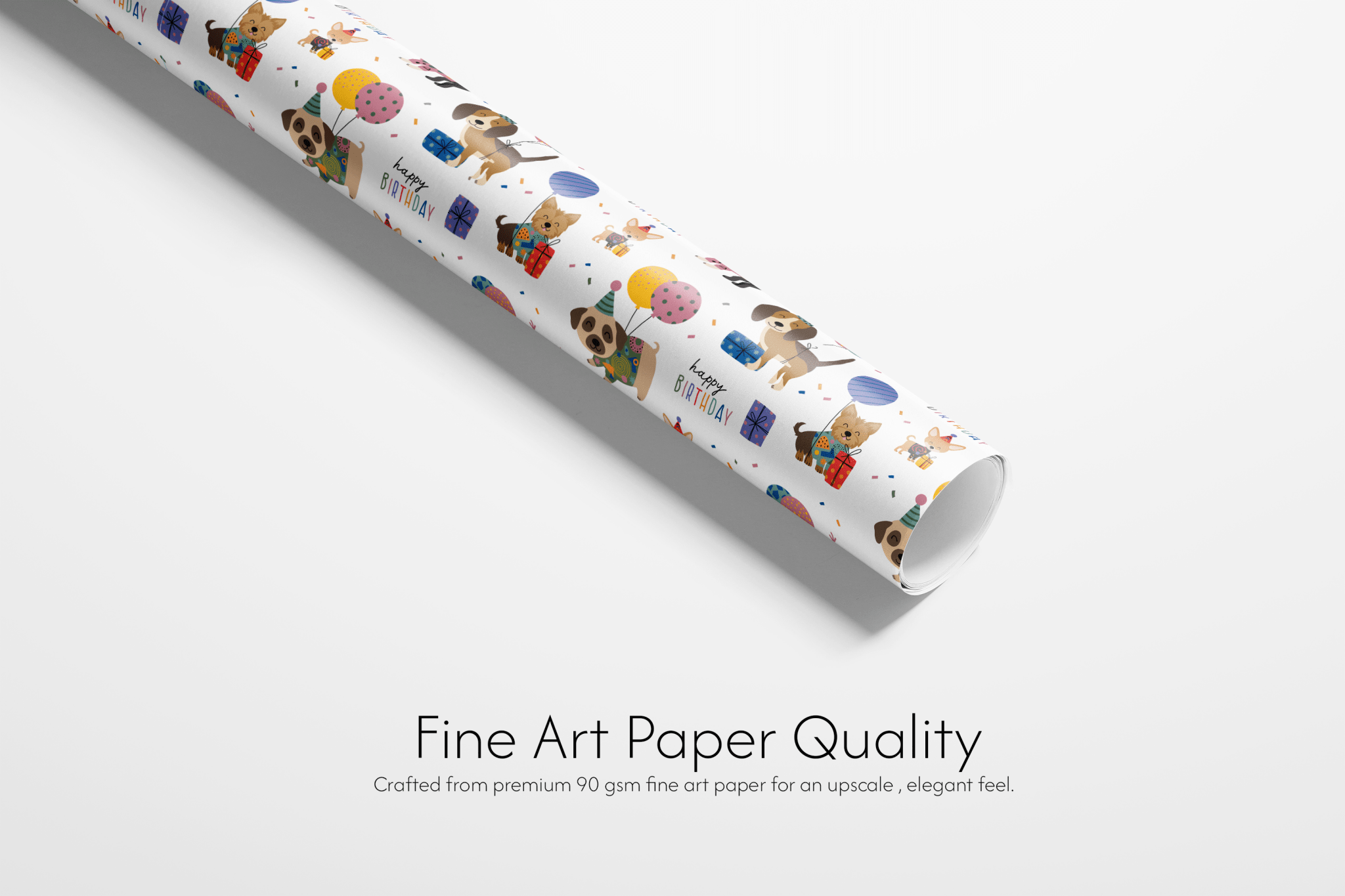 Roll of paper with dog illustrations on a white background