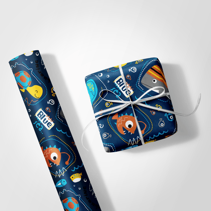 Gift wrap with fish design on a white background