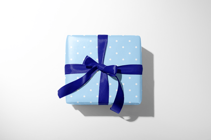 Blue gift box with a blue ribbon on a white background