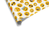 White wrapping paper with a dense, colorful pattern of various yellow emoji faces, including the kissing face and heart-eye emoji, ideal for birthday gifts.