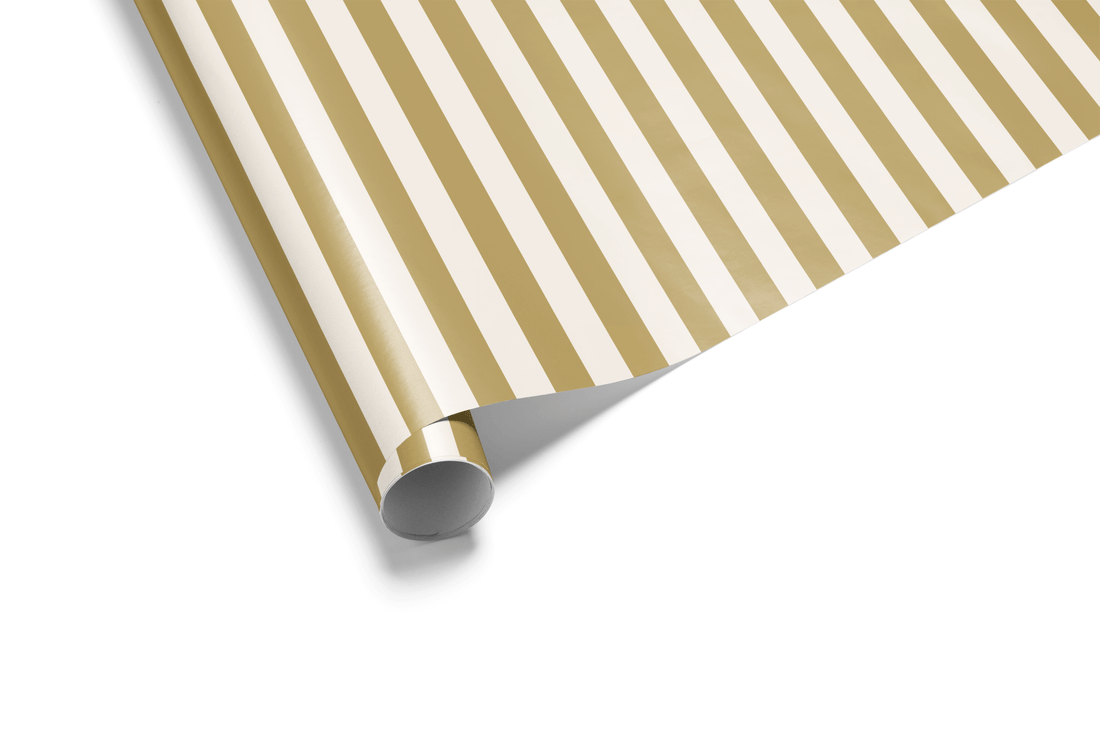 Vertical striped wrapping paper featuring wide alternating stripes of solid gold color and crisp white, ideal for luxury and formal gift wrap.