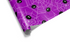 Vibrant purple Halloween wrapping paper with white spiderwebs and cute, fluffy black cartoon spiders.