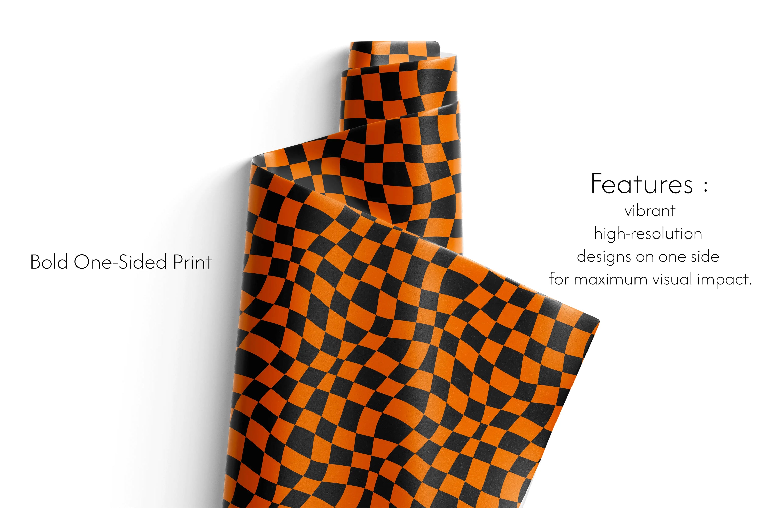 Halloween Wrapping Paper Ember Illusion orange and black checkerboard geometric gift wrap roll, bold one-sided print
