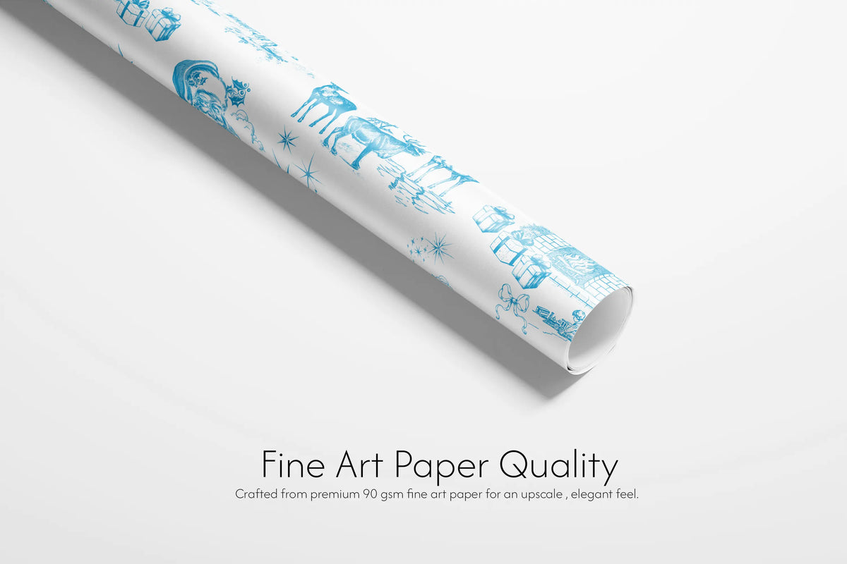 Haus of Wrap cerulean blue festive wrapping paper, fine art quality for birthday, holiday, or wedding gift wrap.