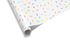 White wrapping paper with a dense, scattered pattern of colorful rainbow sprinkles (short dashes) in pastel shades, ideal for birthday and party gifts.