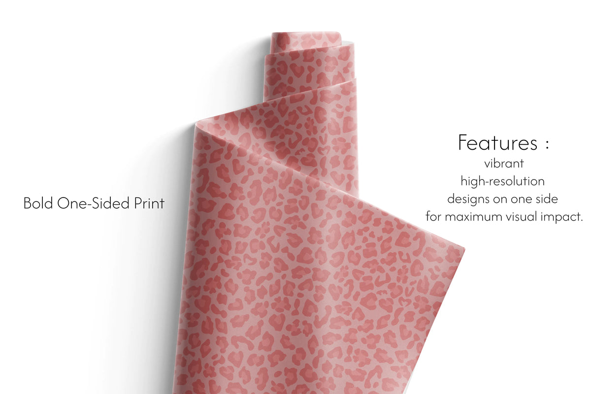 Alt Tag: Birthday Gift Wrap Blush Mirage pink leopard print wrapping paper roll, bold one-sided high-resolution print in dusty rose blush