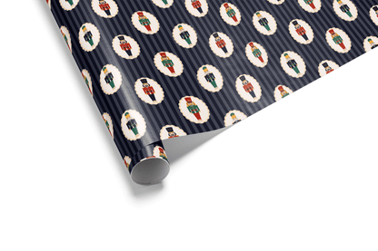Dark, textured wrapping paper with a dense micro-dot pattern, where each dot contains a tiny Nutcracker figure, ideal for elegant Christmas wrapping paper and luxury gift wrap.