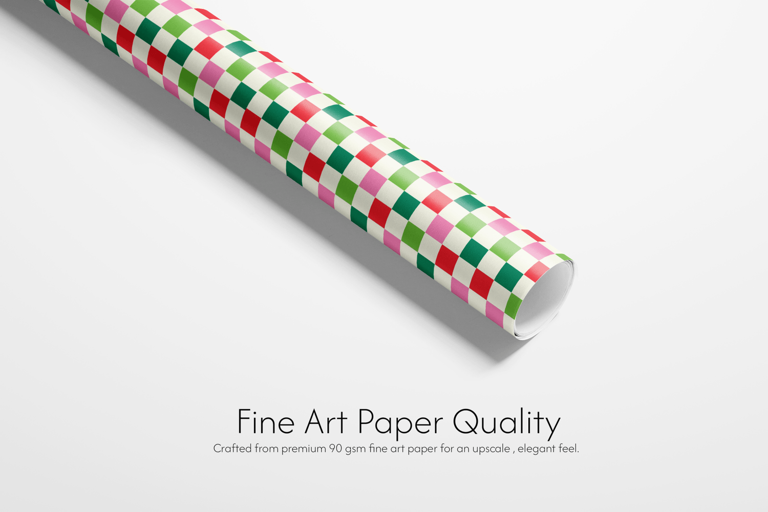 Roll of paper with a colorful checkered pattern on a white background