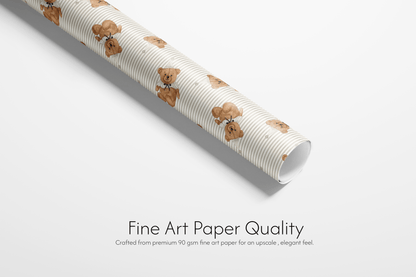 Cream wrapping paper with teddy bear illustrations, ideal for baby showers, newborns, and first birthdays.