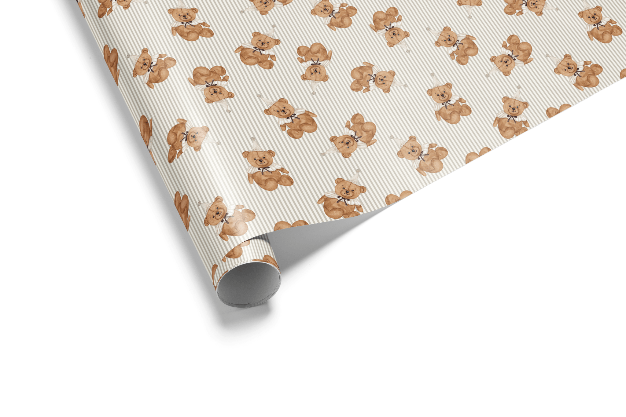Cream wrapping paper with teddy bear illustrations, ideal for baby showers, newborns, and first birthdays.